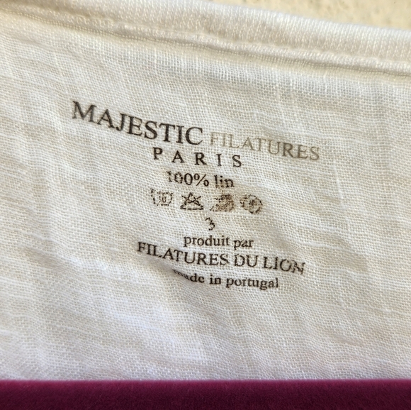 5/$100 SALE - MAJESTIC FILATURES Paris 100% Linen White Short Sleeve Top - Picture 4 of 7